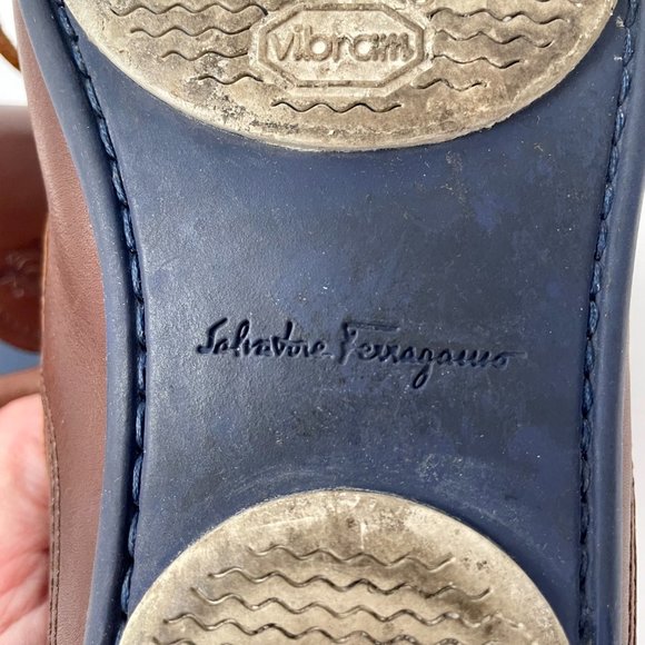 Salvatore Ferragamo Brown Leather Driving Loafers Mocassin Slip On Shoes, Sz 7.5 - Picture 9 of 11
